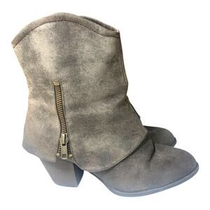 POP Lauper Women's Gray Faux Leather Ankle Boots Side Zip Block Heel US Size 8